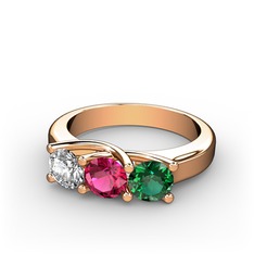 Pırlanta, rodolit garnet ve yeşil kuvars 14 ayar rose altın yüzük (0.5 karat)