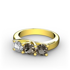 Vela Tria Yüzük - Swarovski ve dumanlı kuvars 14 ayar altın yüzük #1g3rmry