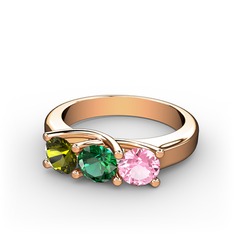 Vela Tria Yüzük - Peridot, yeşil kuvars ve pembe kuvars 18 ayar rose altın yüzük #1g4ev6j
