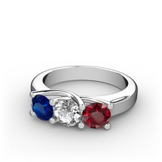 Lab safir, beyaz zirkon ve garnet 8 ayar beyaz altın yüzük