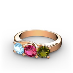 Vela Tria Yüzük - Akuamarin, rodolit garnet ve peridot 8 ayar rose altın yüzük #1grya5e