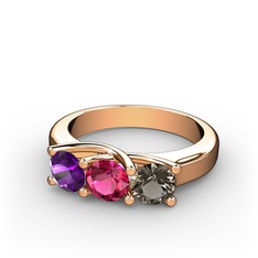 Vela Tria Yüzük - Ametist, rodolit garnet ve dumanlı kuvars 18 ayar rose altın yüzük #1gsx8nf