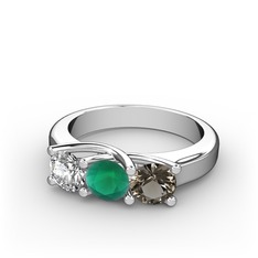 Vela Tria Yüzük - Swarovski, kök zümrüt ve dumanlı kuvars 8 ayar beyaz altın yüzük #1gxnxk5