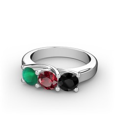 Vela Tria Yüzük - Kök zümrüt, garnet ve siyah zirkon 925 ayar gümüş yüzük #1h47rf8