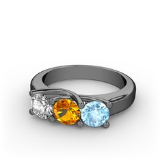 Vela Tria Yüzük - Swarovski, sitrin ve akuamarin 925 ayar siyah rodyum kaplama gümüş yüzük #1h4le71