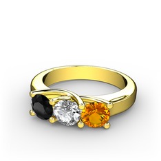 Vela Tria Yüzük - Siyah zirkon, swarovski ve sitrin 14 ayar altın yüzük #1h6eueb