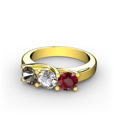 Vela Tria Yüzük - Dumanlı kuvars, swarovski ve garnet 8 ayar altın yüzük #1h6m4ny