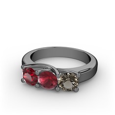 Vela Tria Yüzük - Garnet, kök yakut ve dumanlı kuvars 925 ayar siyah rodyum kaplama gümüş yüzük #1h8ul1p