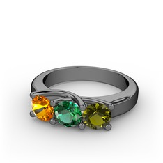 Vela Tria Yüzük - Sitrin, yeşil kuvars ve peridot 925 ayar siyah rodyum kaplama gümüş yüzük #1hdzmv3