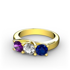 Vela Tria Yüzük - Ametist, pırlanta ve lab safir 8 ayar altın yüzük (0.5 karat) #1hjwm16