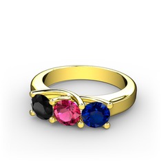 Siyah zirkon, rodolit garnet ve lab safir 18 ayar altın yüzük