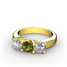 Vela Tria Yüzük - Beyaz zirkon ve peridot 925 ayar altın kaplama gümüş yüzük #1hoql8j