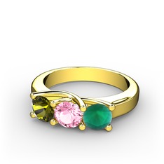 Vela Tria Yüzük - Peridot, pembe kuvars ve kök zümrüt 14 ayar altın yüzük #1hslizt