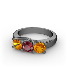 Sitrin ve garnet 925 ayar siyah rodyum kaplama gümüş yüzük