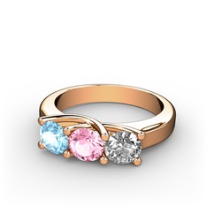 Akuamarin, pembe kuvars ve pırlanta 8 ayar rose altın yüzük (0.5 karat)