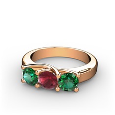 Vela Tria Yüzük - Yeşil kuvars ve kök yakut 18 ayar rose altın yüzük #1i8kvjs