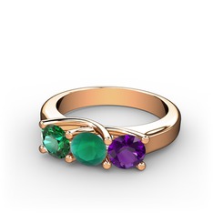 Vela Tria Yüzük - Yeşil kuvars, kök zümrüt ve ametist 925 ayar rose altın kaplama gümüş yüzük #1iai3ce