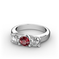 Vela Tria Yüzük - Swarovski, garnet ve pırlanta 14 ayar beyaz altın yüzük (0.5 karat) #1ieoane