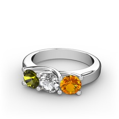 Vela Tria Yüzük - Peridot, pırlanta ve sitrin 8 ayar beyaz altın yüzük (0.5 karat) #1iffcgt