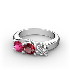Rodolit garnet, garnet ve beyaz zirkon 14 ayar beyaz altın yüzük