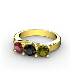 Garnet, siyah zirkon ve peridot 18 ayar altın yüzük