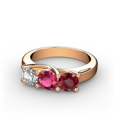 Vela Tria Yüzük - Pırlanta, rodolit garnet ve garnet 8 ayar rose altın yüzük (0.5 karat) #1ipid0n
