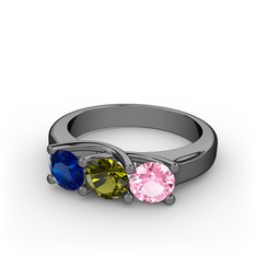 Vela Tria Yüzük - Lab safir, peridot ve pembe kuvars 925 ayar siyah rodyum kaplama gümüş yüzük #1izhsxs