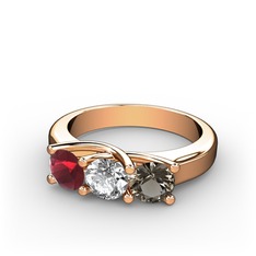 Vela Tria Yüzük - Kök yakut, swarovski ve dumanlı kuvars 8 ayar rose altın yüzük #1j9k5oe