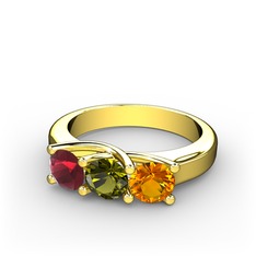 Vela Tria Yüzük - Kök yakut, peridot ve sitrin 8 ayar altın yüzük #1jdpuer