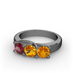 Garnet ve sitrin 925 ayar siyah rodyum kaplama gümüş yüzük