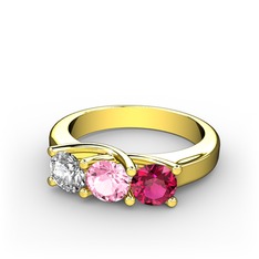 Pırlanta, pembe kuvars ve rodolit garnet 18 ayar altın yüzük (0.5 karat)