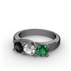 Vela Tria Yüzük - Siyah zirkon, beyaz zirkon ve yeşil kuvars 925 ayar siyah rodyum kaplama gümüş yüzük #1jr05dl