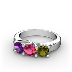 Vela Tria Yüzük - Ametist, rodolit garnet ve peridot 8 ayar beyaz altın yüzük #1jr7hgu