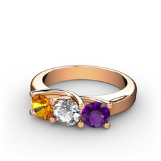 Vela Tria Yüzük - Sitrin, swarovski ve ametist 18 ayar rose altın yüzük #1k44z4b