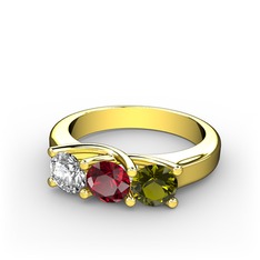 Vela Tria Yüzük - Pırlanta, garnet ve peridot 8 ayar altın yüzük (0.5 karat) #1k99zra