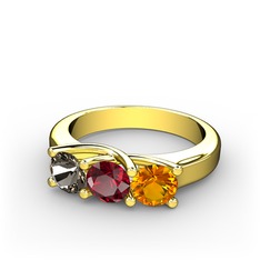 Dumanlı kuvars, garnet ve sitrin 8 ayar altın yüzük