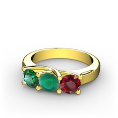 Vela Tria Yüzük - Yeşil kuvars, kök zümrüt ve garnet 18 ayar altın yüzük #1kjn2gd