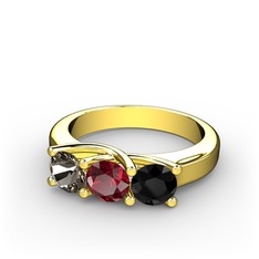 Vela Tria Yüzük - Dumanlı kuvars, garnet ve siyah zirkon 925 ayar altın kaplama gümüş yüzük #1km50m0