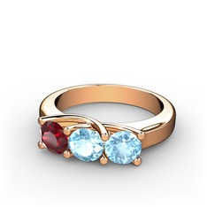 Garnet ve akuamarin 14 ayar rose altın yüzük