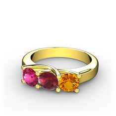 Vela Tria Yüzük - Rodolit garnet, kök yakut ve sitrin 925 ayar altın kaplama gümüş yüzük #1kt8uuv