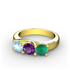 Vela Tria Yüzük - Akuamarin, ametist ve kök zümrüt 18 ayar altın yüzük #1l15uye