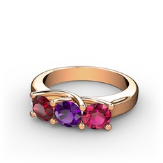 Vela Tria Yüzük - Garnet, ametist ve rodolit garnet 14 ayar rose altın yüzük #1lbi9nc
