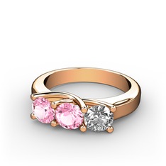 Pembe kuvars ve pırlanta 18 ayar rose altın yüzük (0.5 karat)