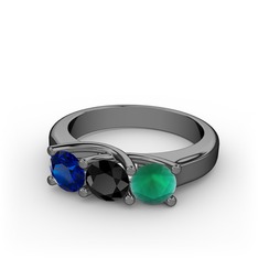 Vela Tria Yüzük - Lab safir, siyah zirkon ve kök zümrüt 925 ayar siyah rodyum kaplama gümüş yüzük #1m7flbz