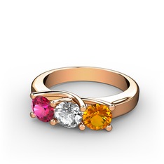 Vela Tria Yüzük - Rodolit garnet, swarovski ve sitrin 8 ayar rose altın yüzük #1mdy5k3