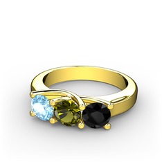 Vela Tria Yüzük - Akuamarin, peridot ve siyah zirkon 18 ayar altın yüzük #1mev3uz