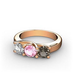 Vela Tria Yüzük - Swarovski, pembe kuvars ve dumanlı kuvars 14 ayar rose altın yüzük #1mghgvu
