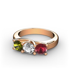 Vela Tria Yüzük - Peridot, swarovski ve kök yakut 18 ayar rose altın yüzük #1mh4q9b