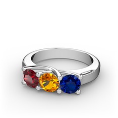 Vela Tria Yüzük - Garnet, sitrin ve lab safir 14 ayar beyaz altın yüzük #1mkvt9y
