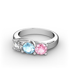 Swarovski, akuamarin ve pembe kuvars 8 ayar beyaz altın yüzük